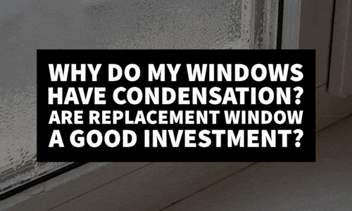 Why Do My Windows Have Condensation? Are Replacement Window a Good Investment? Black and white image of window and text: Why Do My Windows Have Condensation? Are Replacement Window a Good Investment?