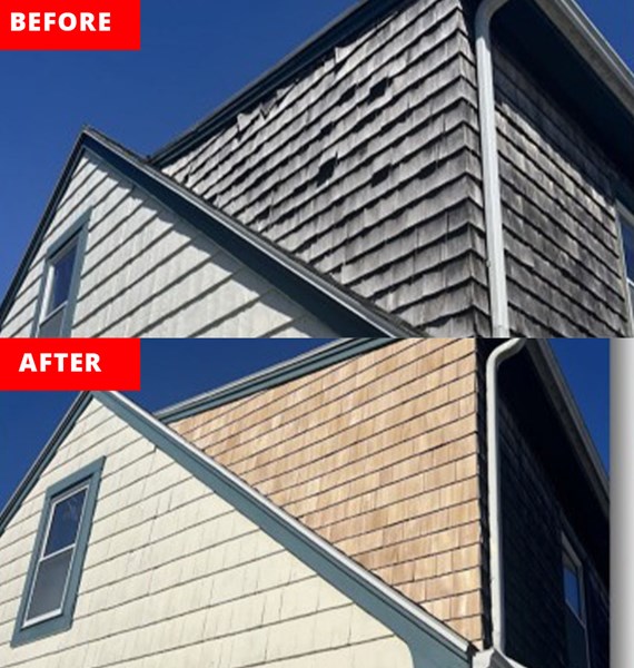 before and after of a roof repair in massachusetts & rhode island
