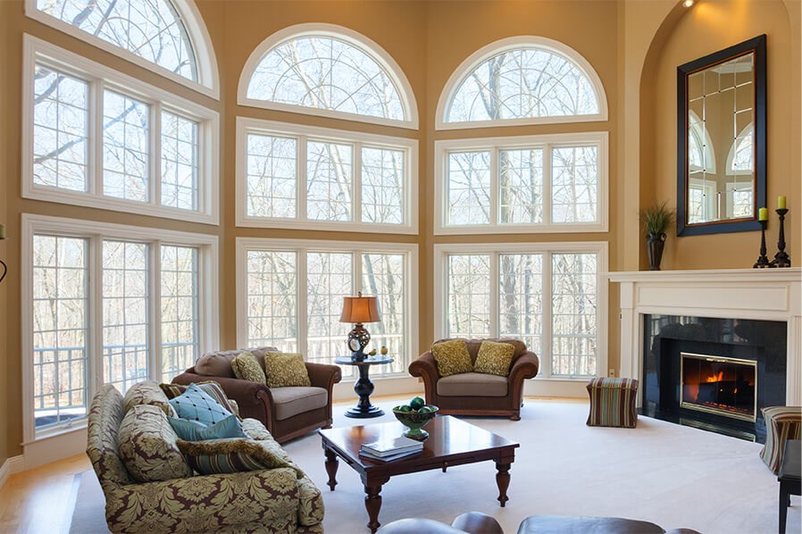 Fancy architectural arched windows in home in Massachusetts