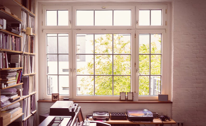 Large casement office window in New Bedford area home