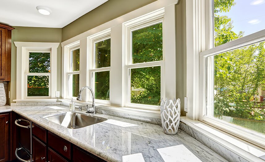 Double hung kitchen windows in Massachusetts home