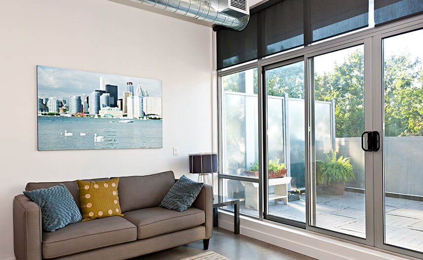 Slider windows in appartment building near Massachusetts