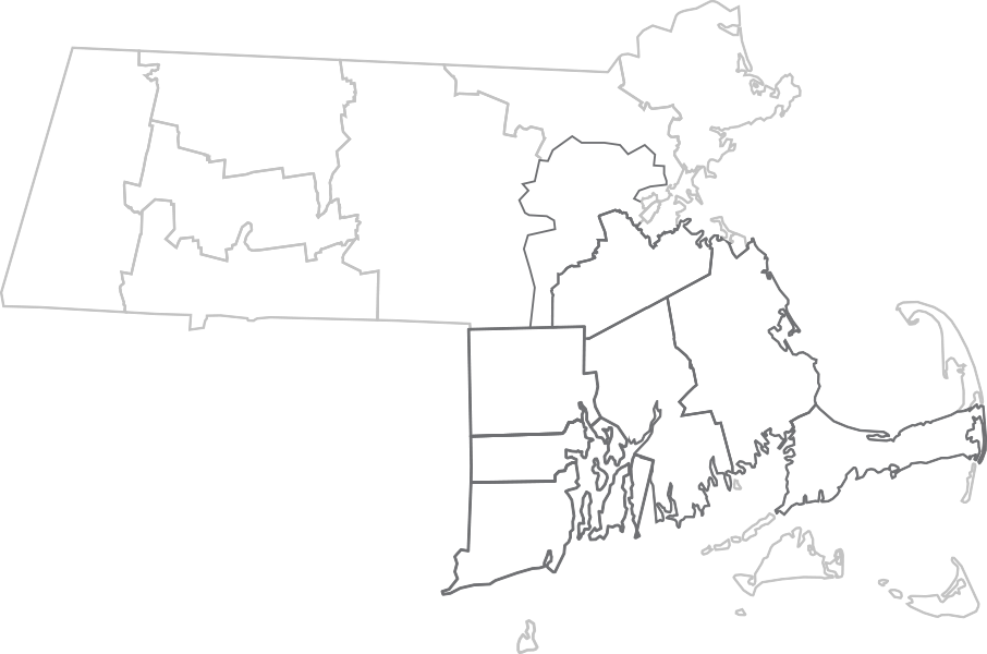 Couto Construction's Roofing Service Areas Map: Massachusetts and Rhode Island
